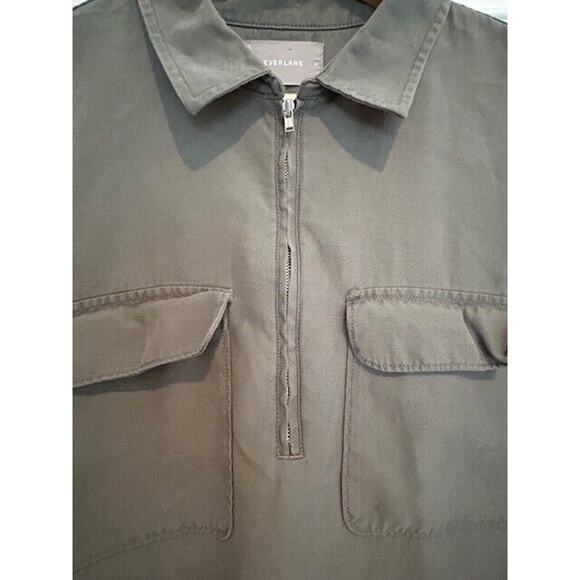EVERLANE Shirt Green Long Sleeve Cotton Half Zip Collared Shirt Men’s LARGE - Picture 3 of 8